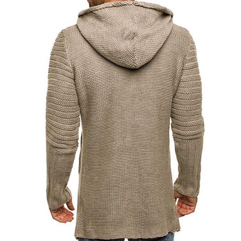 Men's Hooded Long Sleeve Mid Length Knit Cardigan