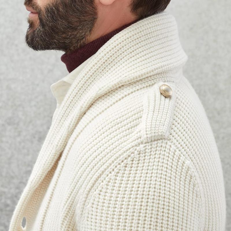 Men's Casual Solid Color Lapel Double Breasted Knitted Cardigan