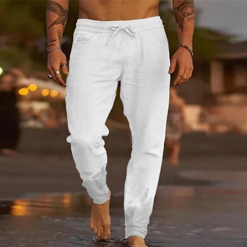 Men's Casual Solid Color Drawstring Elastic Waist Loose Beach Pants