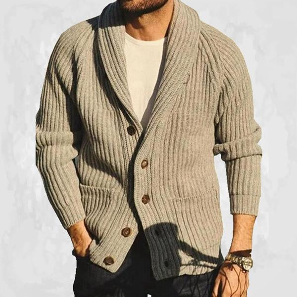 Men's Solid Color Lapel Knit Jacket