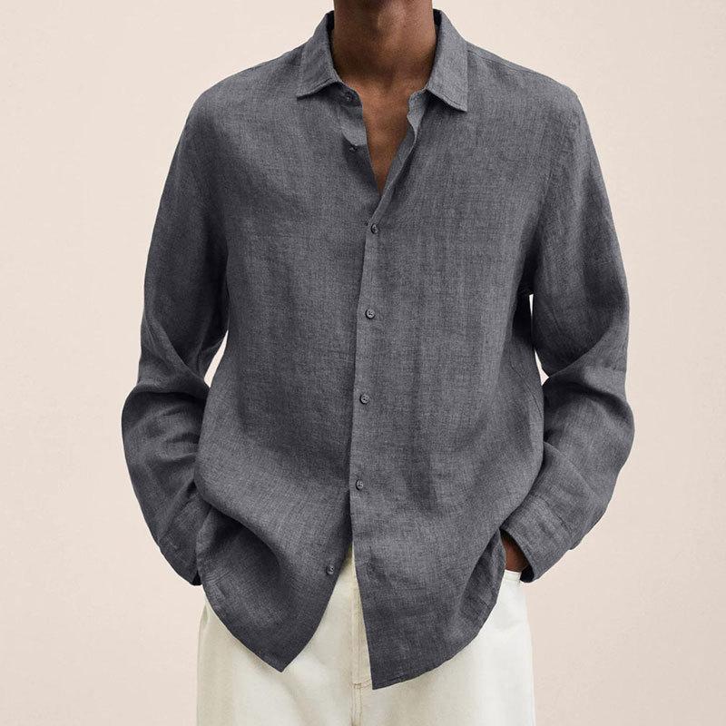 Men's Lapel Longs Sleeve Loose Fit Cotton And Linen Shirt