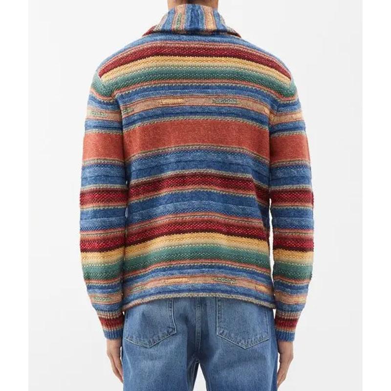 Men's Vintage Rainbow Colorblock Jacquard Lapel Cardigan