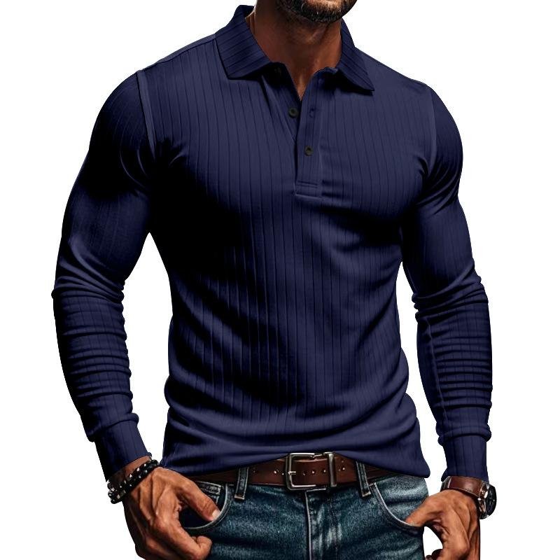 Polo décontracté à manches longues et élastique pour homme