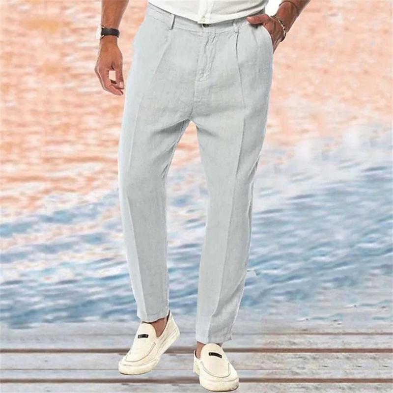 Men's Solid Color Linen Outdoor Loose Straight Pants