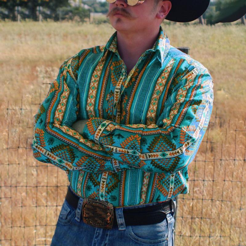 Chemise à manches longues à rayures style western cowboy pour homme