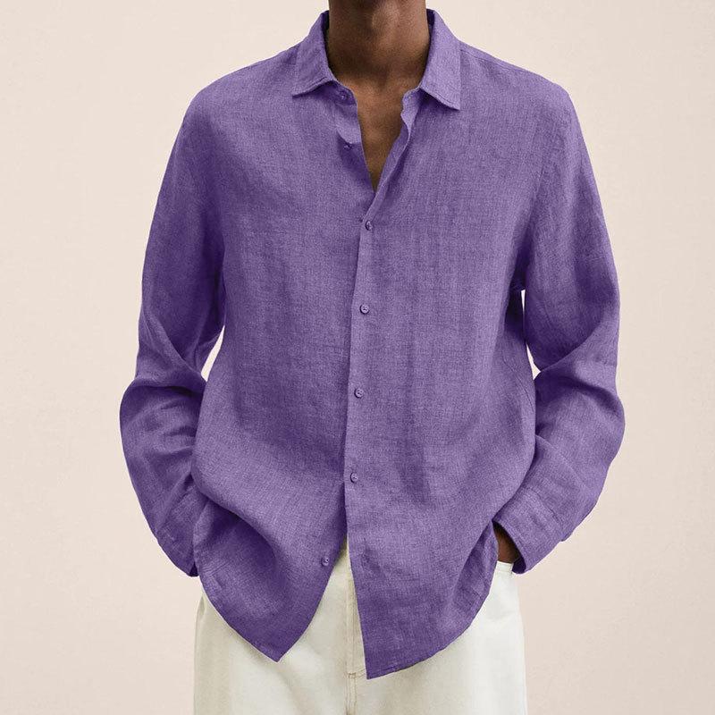 Men's Lapel Longs Sleeve Loose Fit Cotton And Linen Shirt
