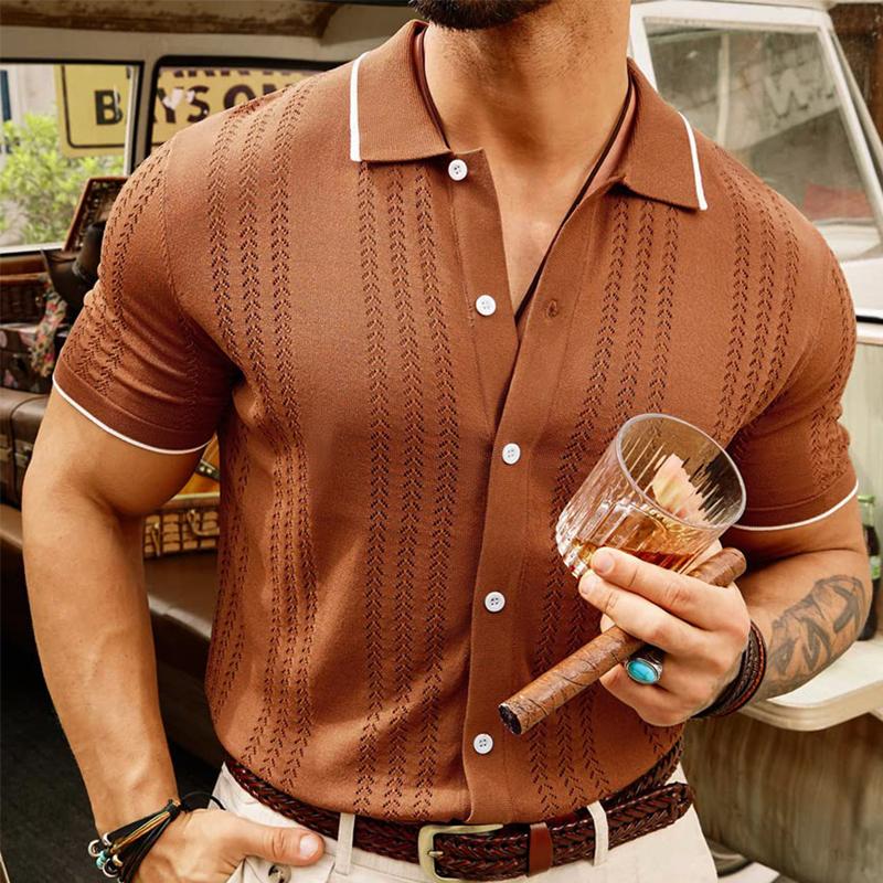 Men's Lapel Contrast Color Single-Breasted Sweater POLO Shirt