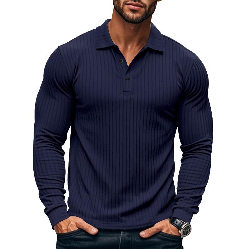 Men's Casual Elastic Long Sleeve POLO Shirt