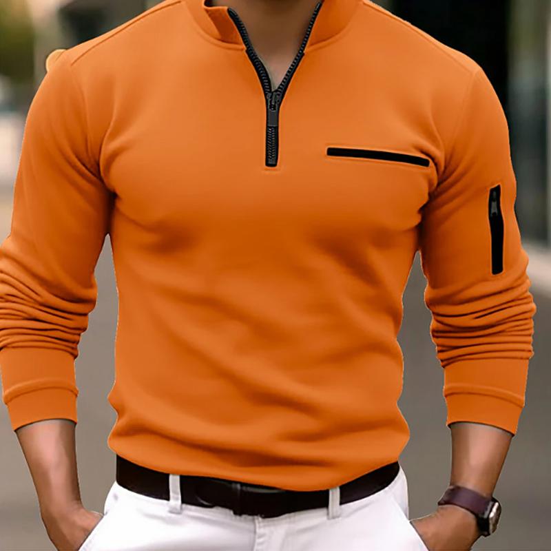 Polo décontracté à fermeture éclair de couleur unie pour homme