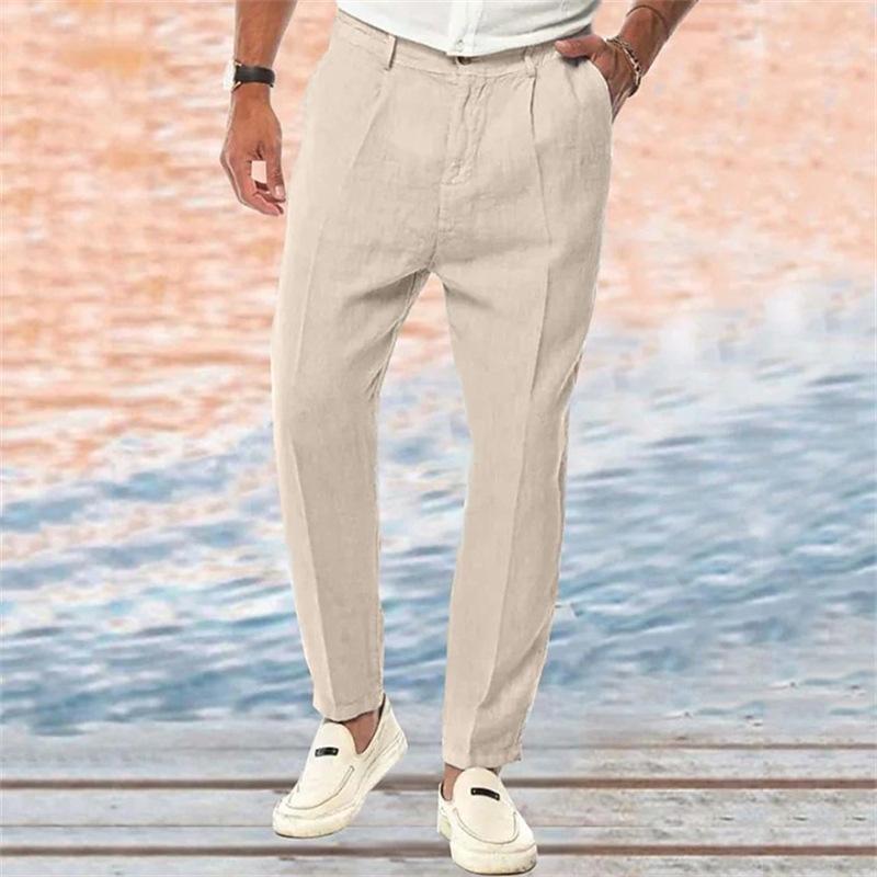Men's Solid Color Linen Outdoor Loose Straight Pants