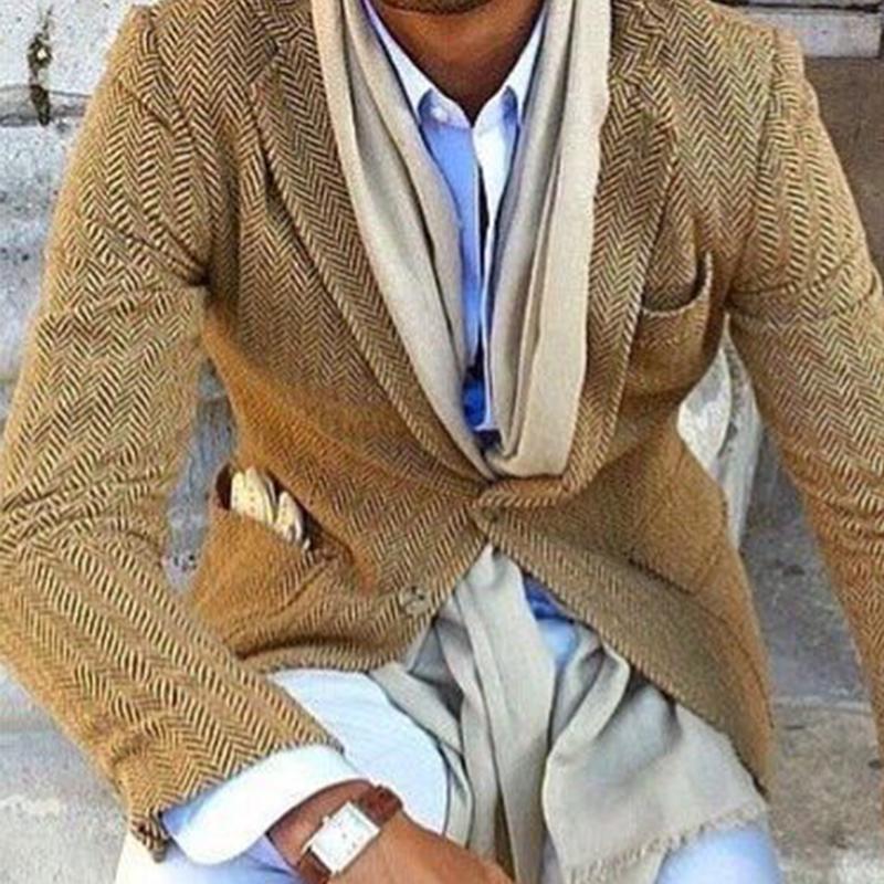 Blazer vintage à revers à chevrons et boutonnage simple pour homme 