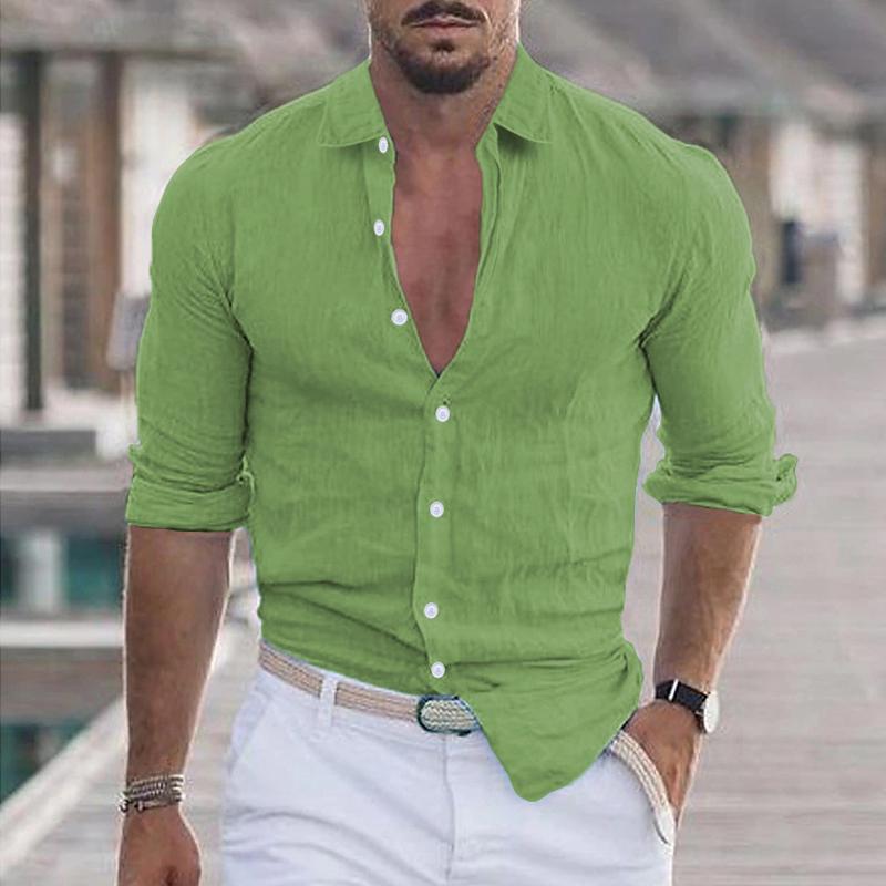 Men's Casual Solid Color Lapel Long Sleeve Shirt
