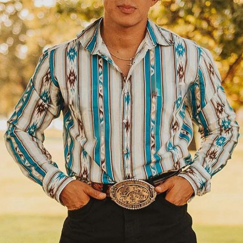 Chemise à manches longues à rayures style western cowboy pour homme