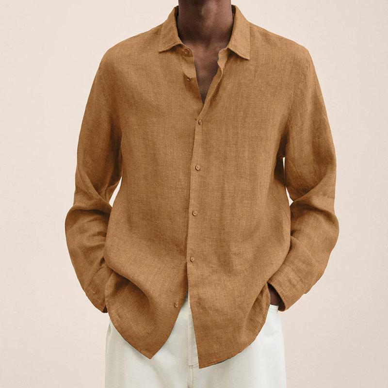 Men's Lapel Longs Sleeve Loose Fit Cotton And Linen Shirt