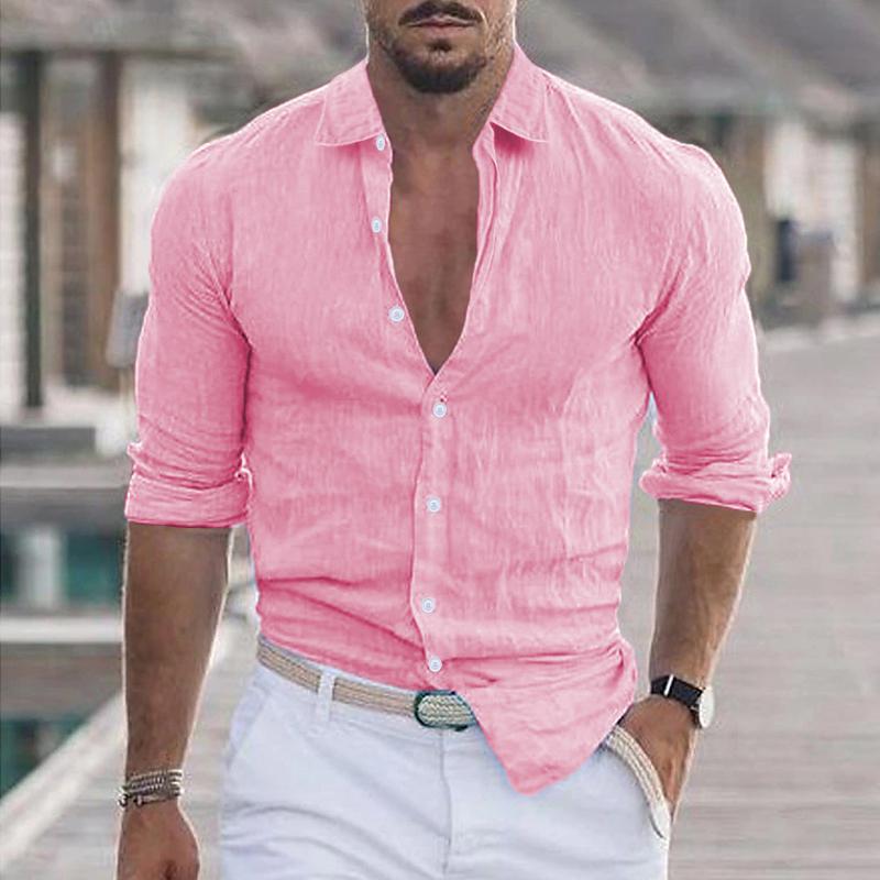 Men's Casual Solid Color Lapel Long Sleeve Shirt