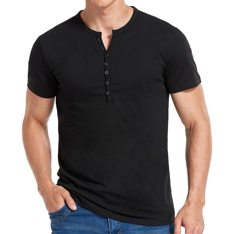 Men's Short Sleeve Solid Button Henley T-Shirt
