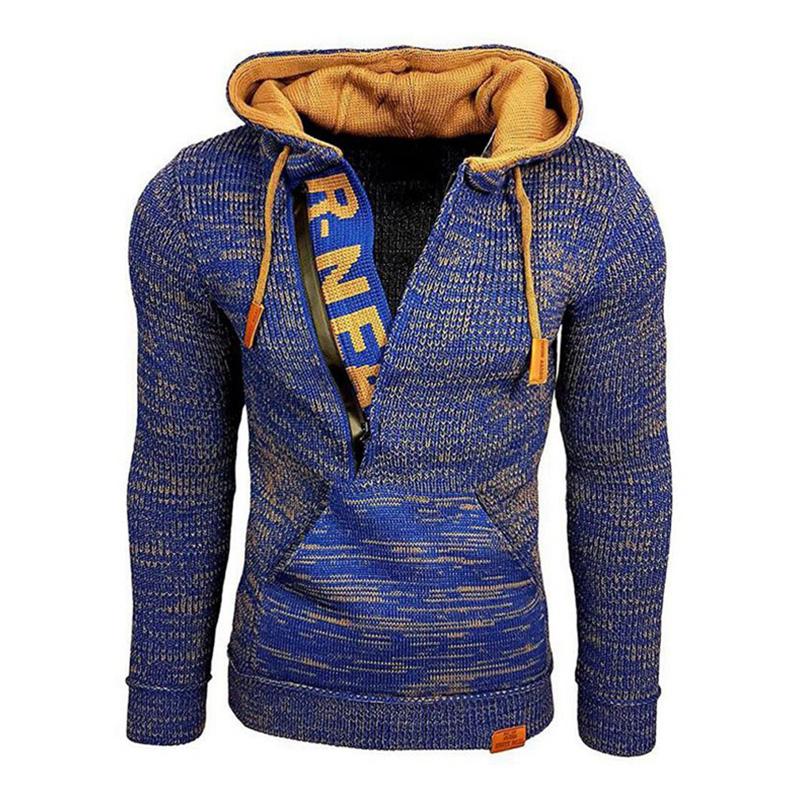 Men's Casual Hooded Long-Sleeved Pullover Knitted Hoodie
