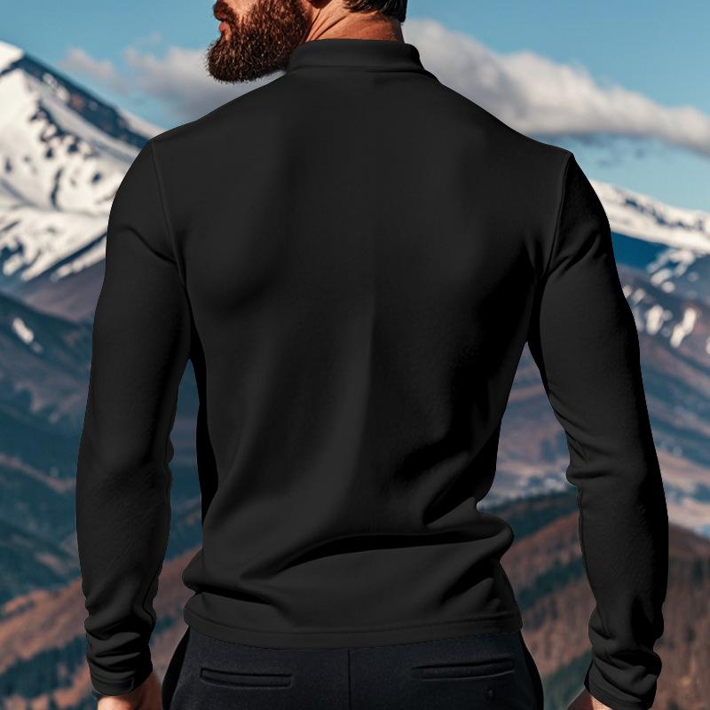 Men's Solid Color Plush Half High Collar Long Sleeve T-shirt