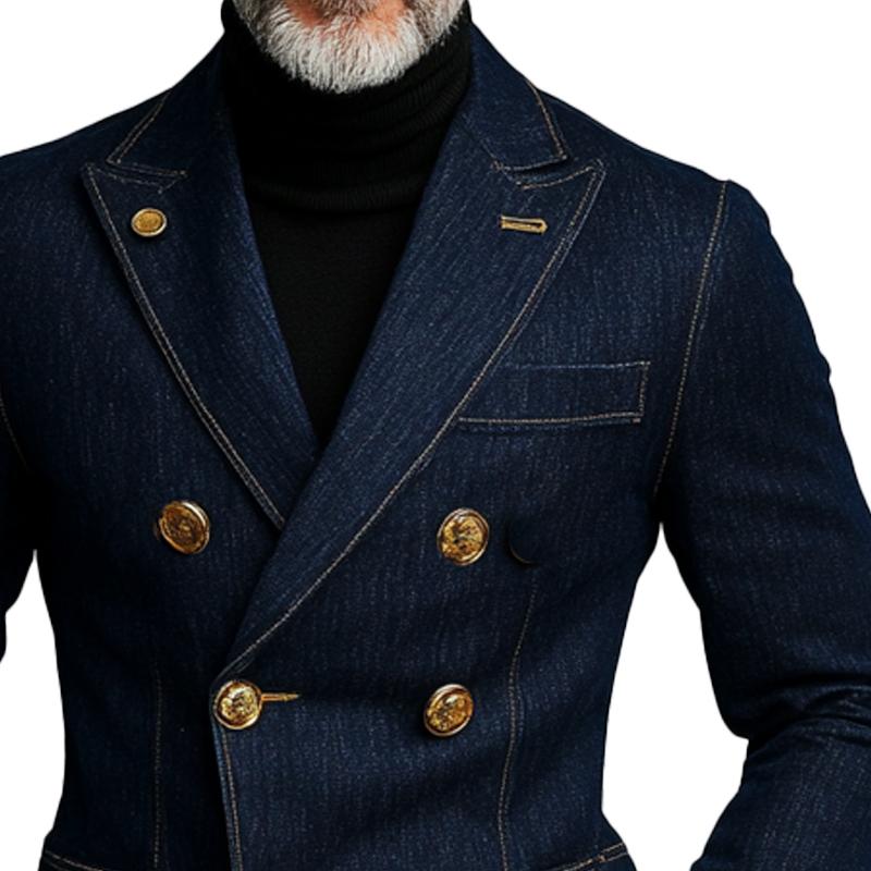 Men's Fashionable Denim Double Breasted Blazer