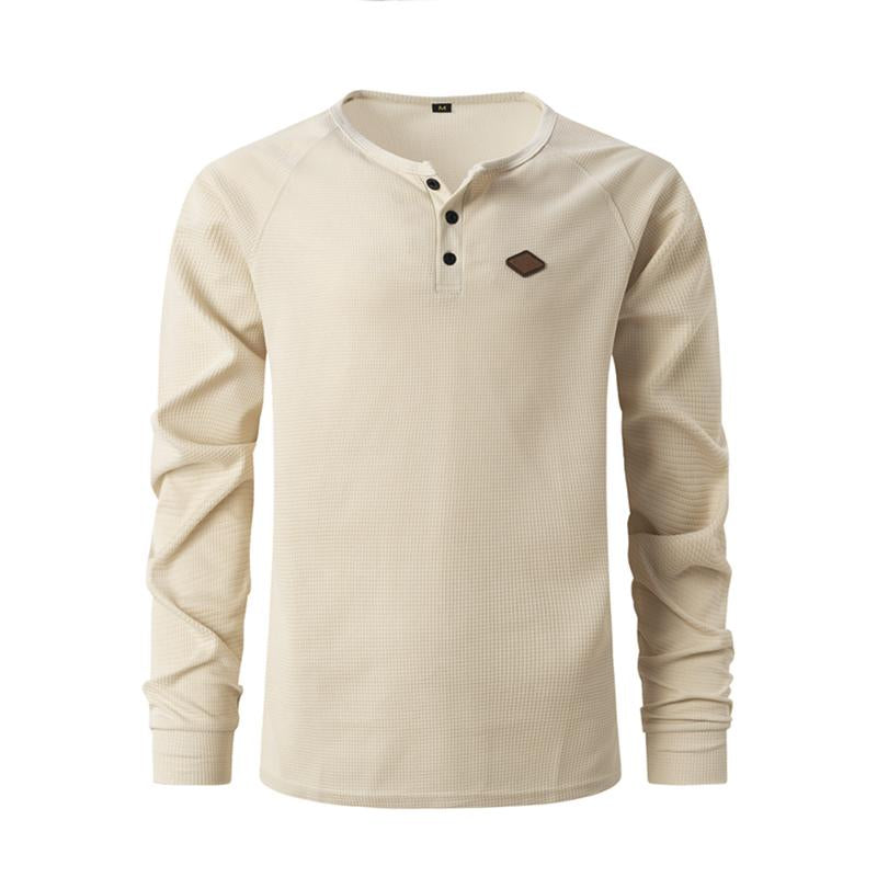 Men's Casual Waffle Henley Collar Raglan Long Sleeve T-Shirt