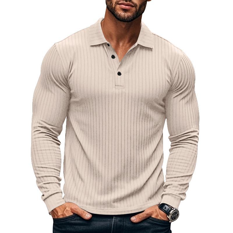Polo décontracté à manches longues et élastique pour homme