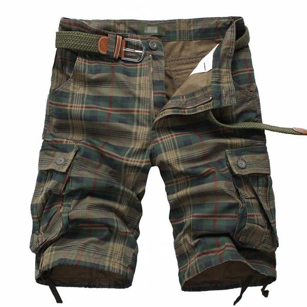 MEN'S VINTAGE POCKET PLAID SHORTS （WITHOUT BELT）