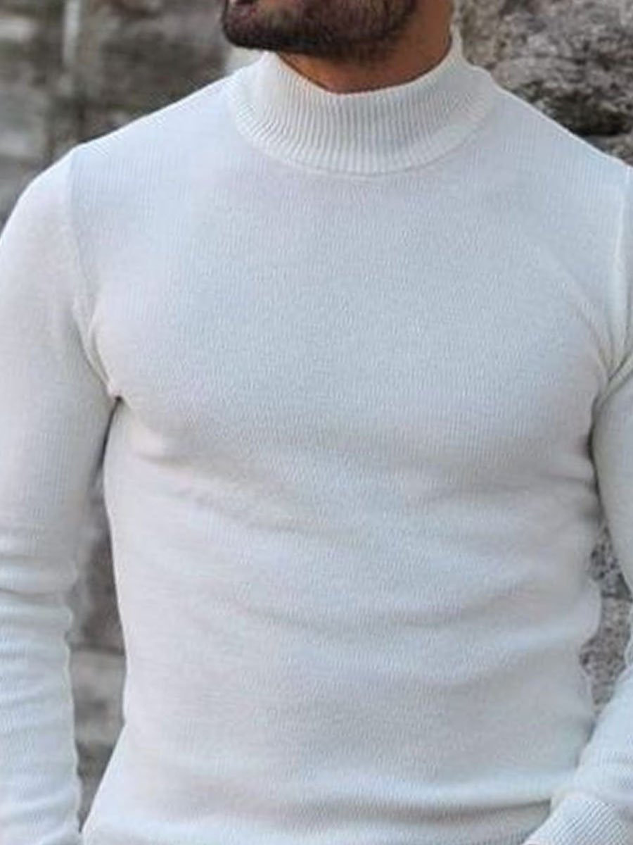 White Versatile Turtleneck Knitted Pullover Sweater