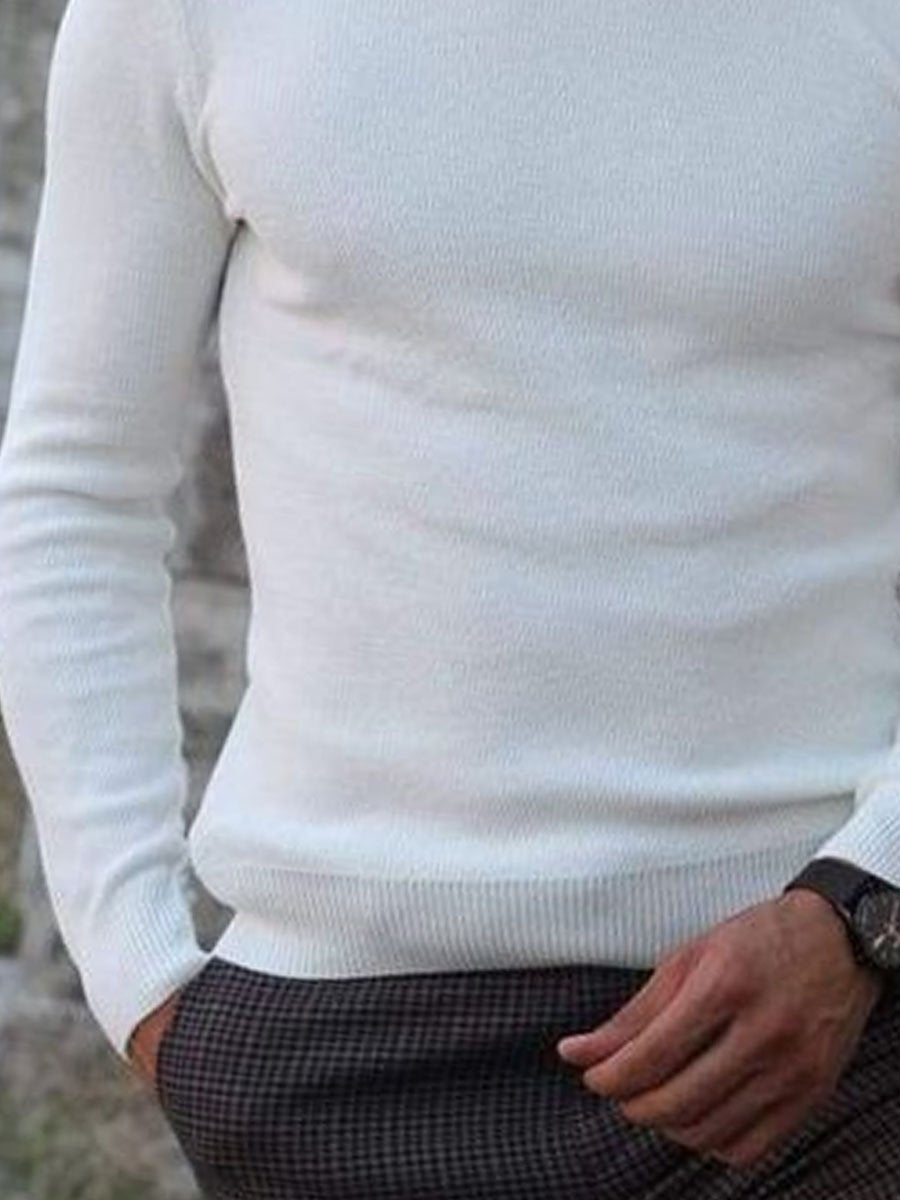 White Versatile Turtleneck Knitted Pullover Sweater