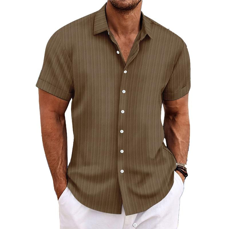 Men's Cotton Linen Stripe Print Loose Short Sleeve Lapel Shirt