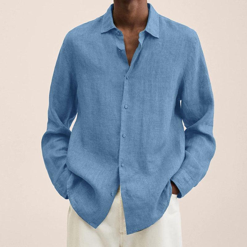 Men's Lapel Longs Sleeve Loose Fit Cotton And Linen Shirt