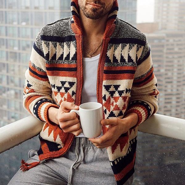 Men's Geometric Zip Cardigan Sweater Jacket
