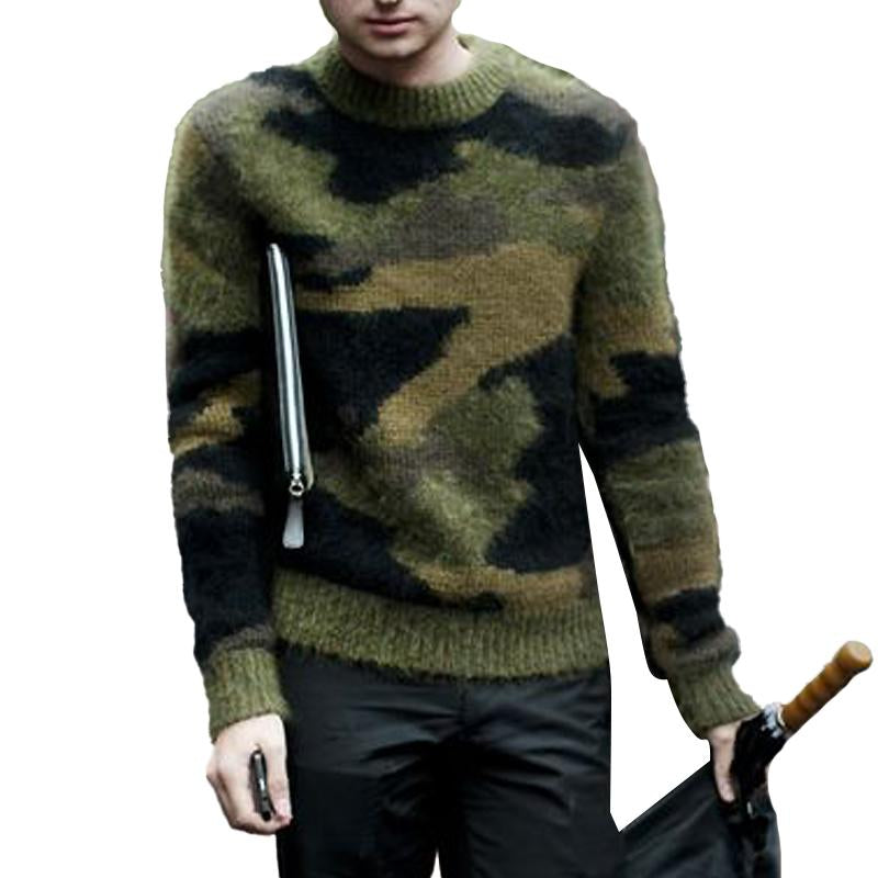 Men's Vintage Camouflage Jacquard Crew Neck Sweater