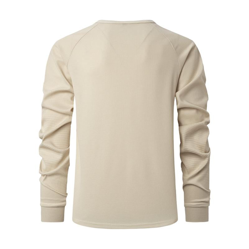 Men's Casual Waffle Henley Collar Raglan Long Sleeve T-Shirt