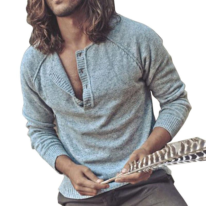 Men's Solid Color V-neck Long Sleeve Knitwear