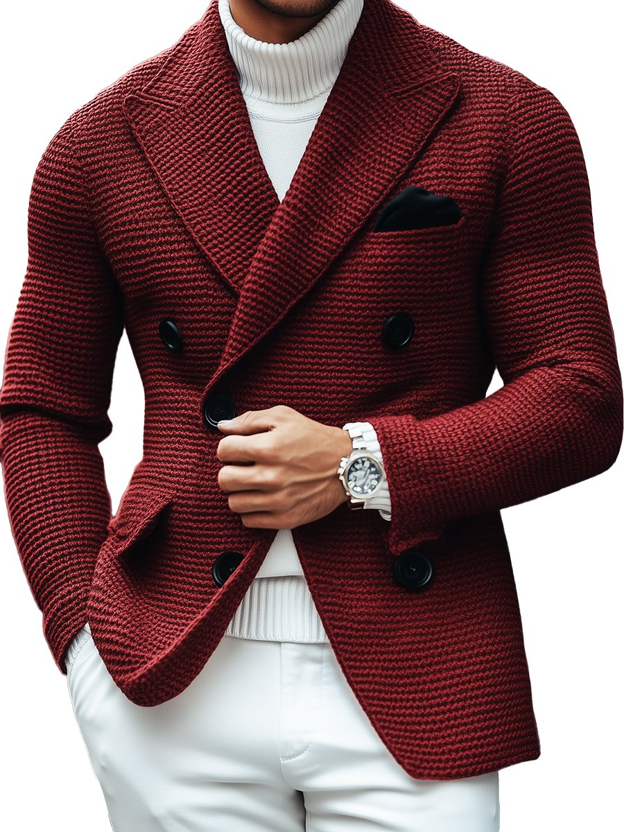Vintage Lapel Multi-Pocket Casual Double Breasted Knitted Blazer