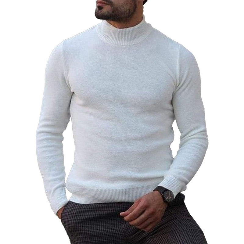 White Versatile Turtleneck Knitted Pullover Sweater