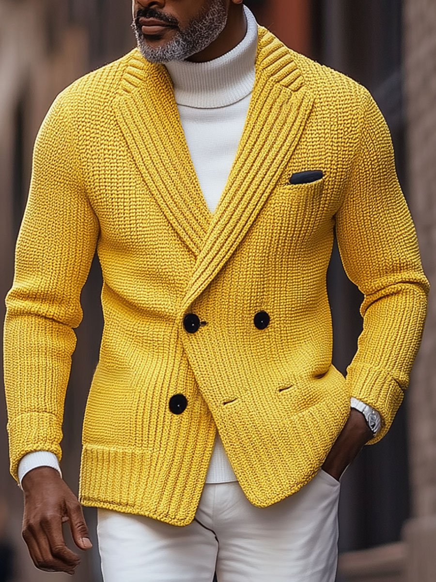 Men's Lapel Double-Breasted Knitted Cardigan Blazer