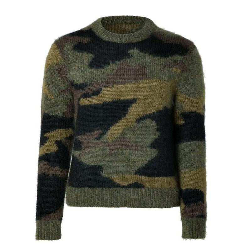 Men's Vintage Camouflage Jacquard Crew Neck Sweater