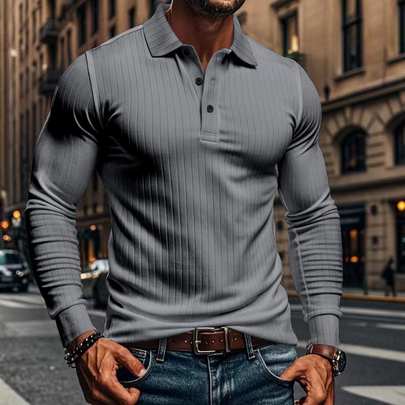 Polo décontracté à manches longues et élastique pour homme