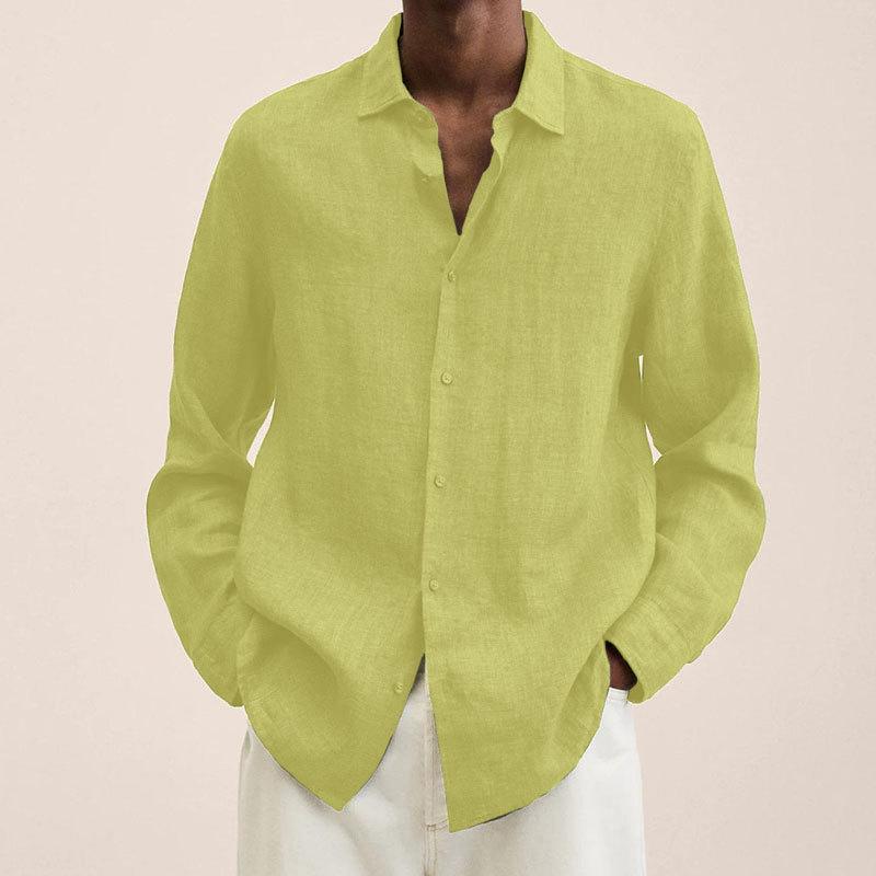 Men's Lapel Longs Sleeve Loose Fit Cotton And Linen Shirt