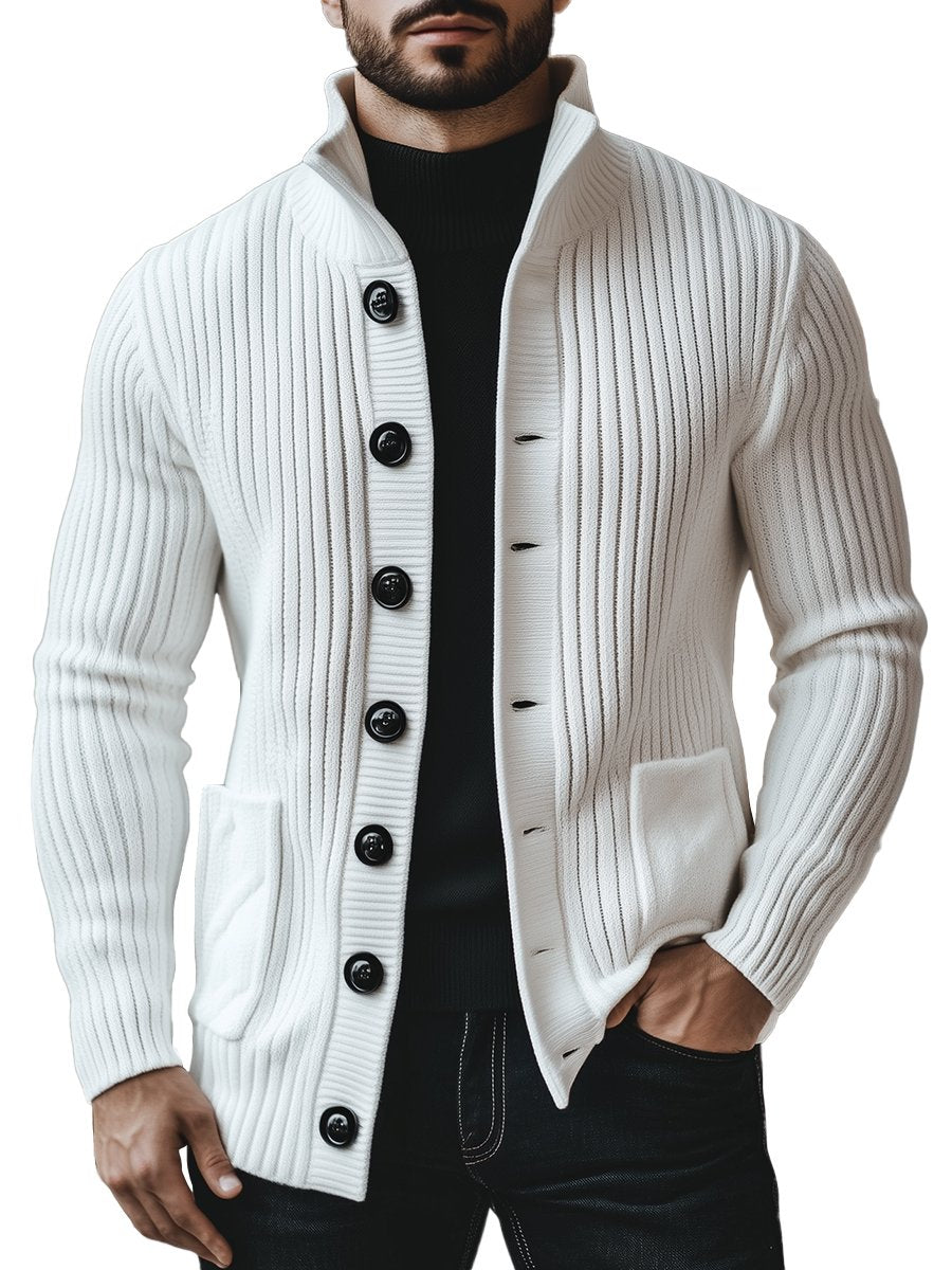 Casual Stand Collar Button Knit Cardigan