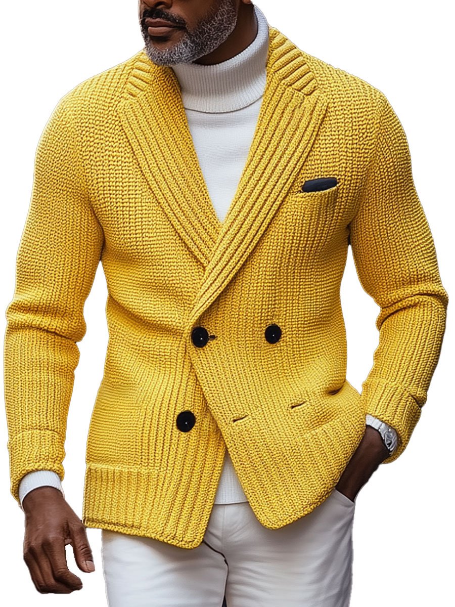 Men's Lapel Double-Breasted Knitted Cardigan Blazer