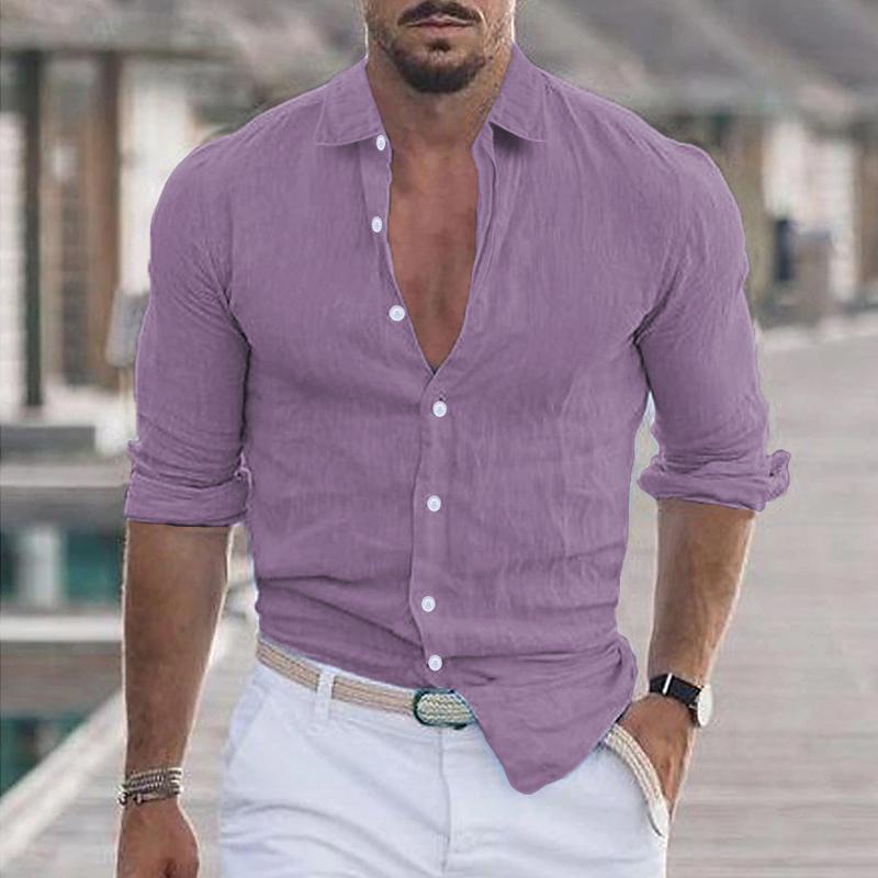 Men's Casual Solid Color Lapel Long Sleeve Shirt