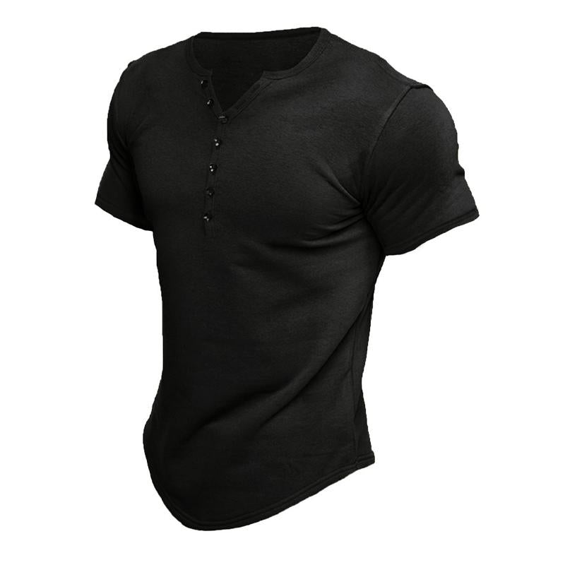 Men's Short Sleeve Solid Button Henley T-Shirt