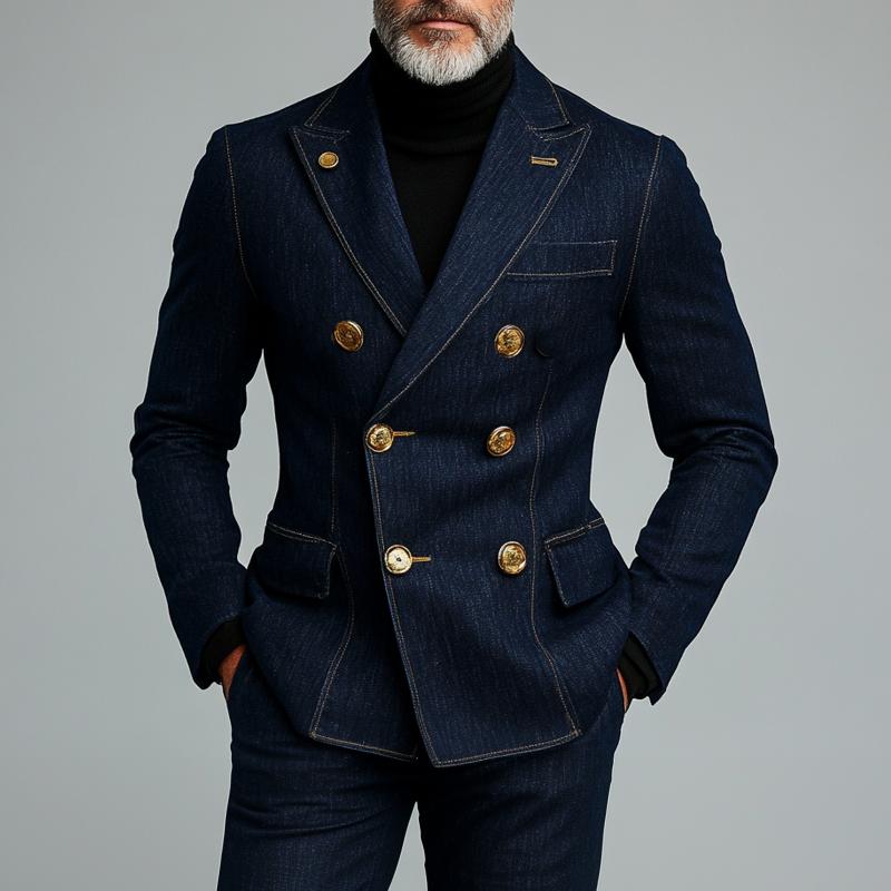 Men's Fashionable Denim Double Breasted Blazer