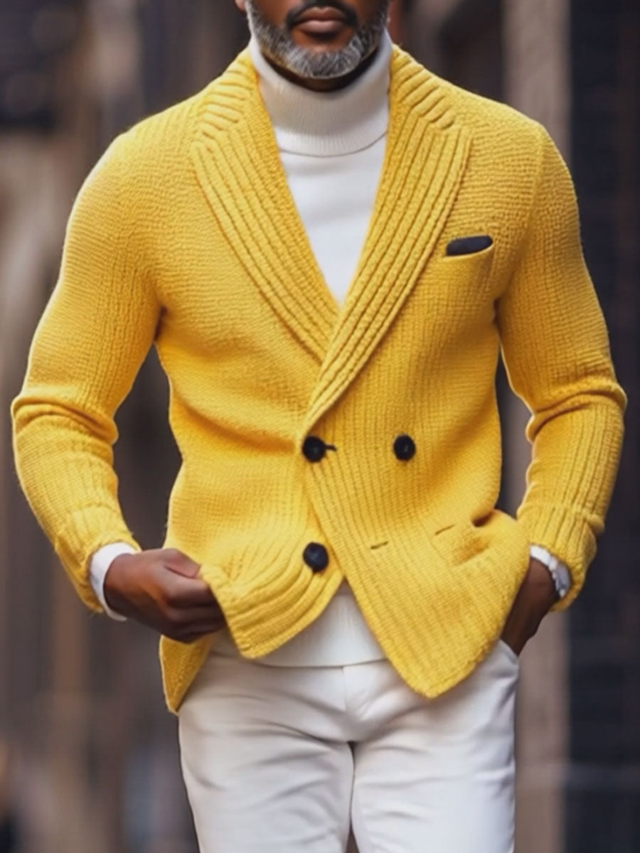 Men's Lapel Double-Breasted Knitted Cardigan Blazer