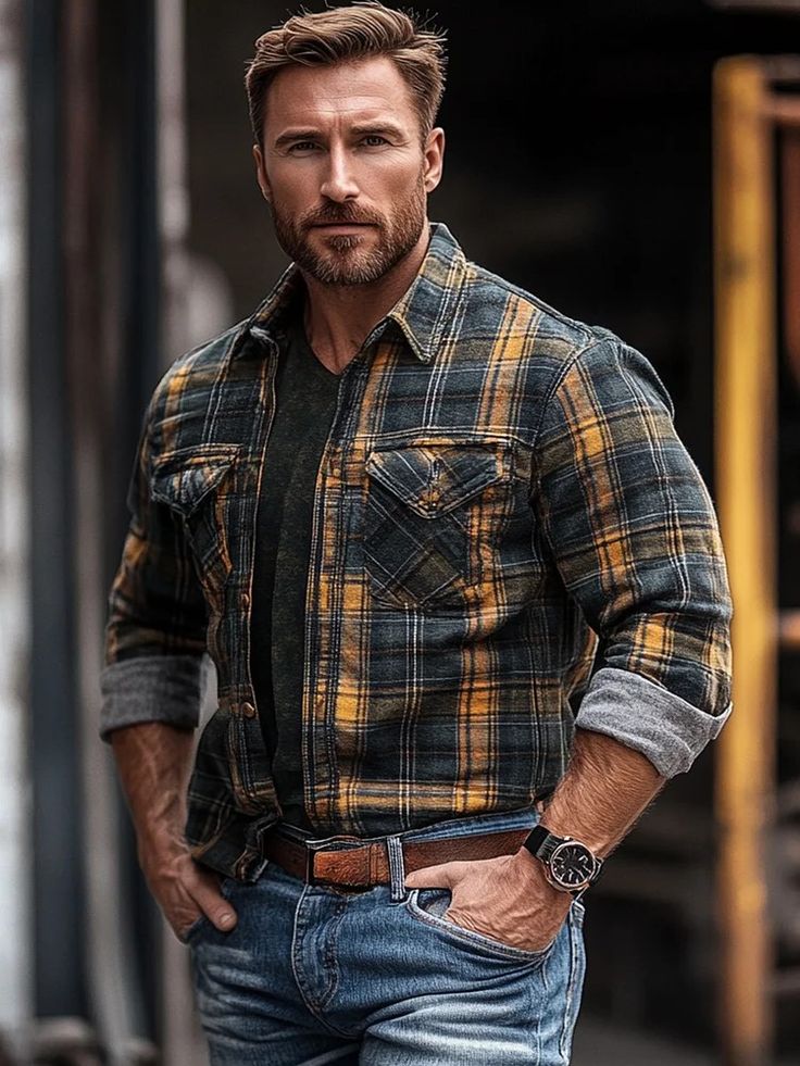 Veste décontractée à carreaux pour homme, à la mode