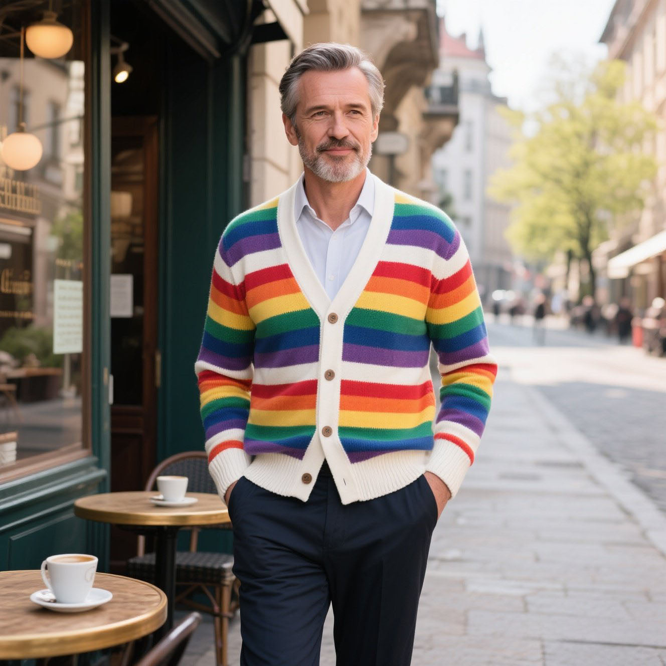 Cardigan à rayures arc-en-ciel décontracté et tendance pour homme