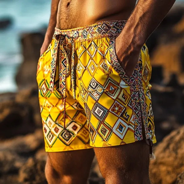 Men's Bohemian Vintage Beach Vacation Ethnic Style Casual Shorts