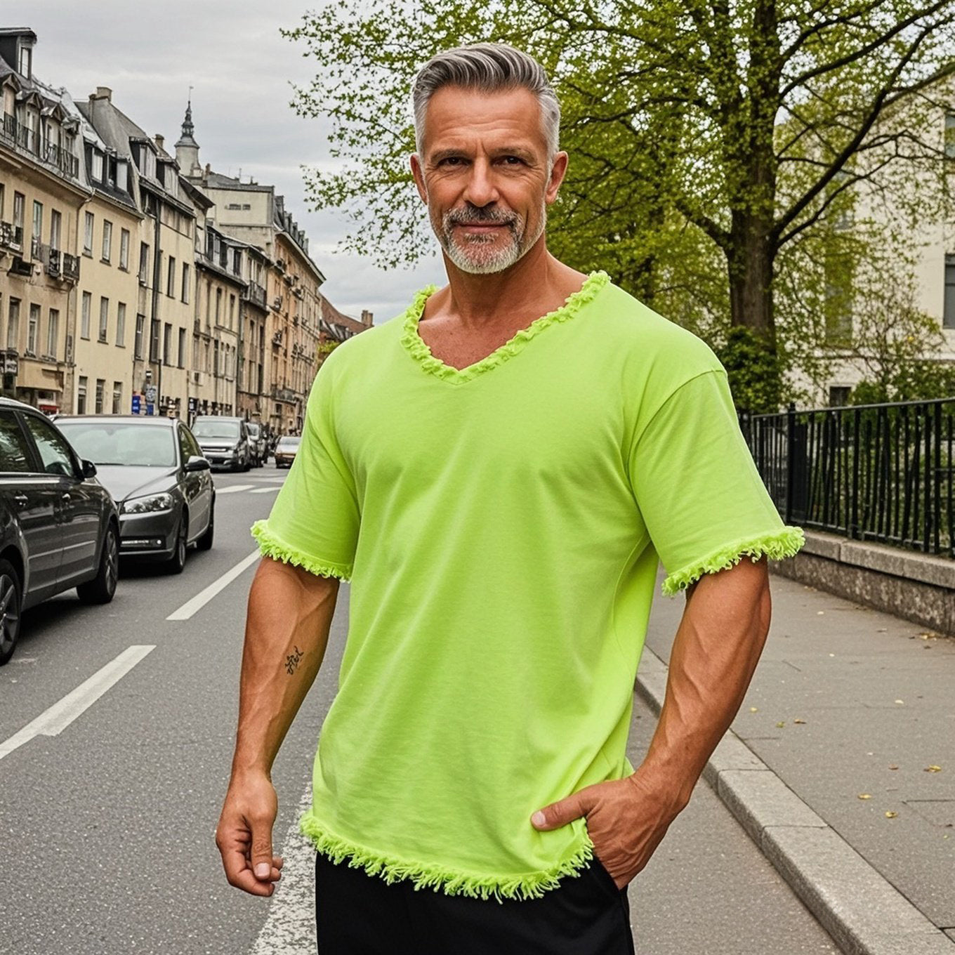 Men's fashionable and casual fringed short-sleeved T-shirt